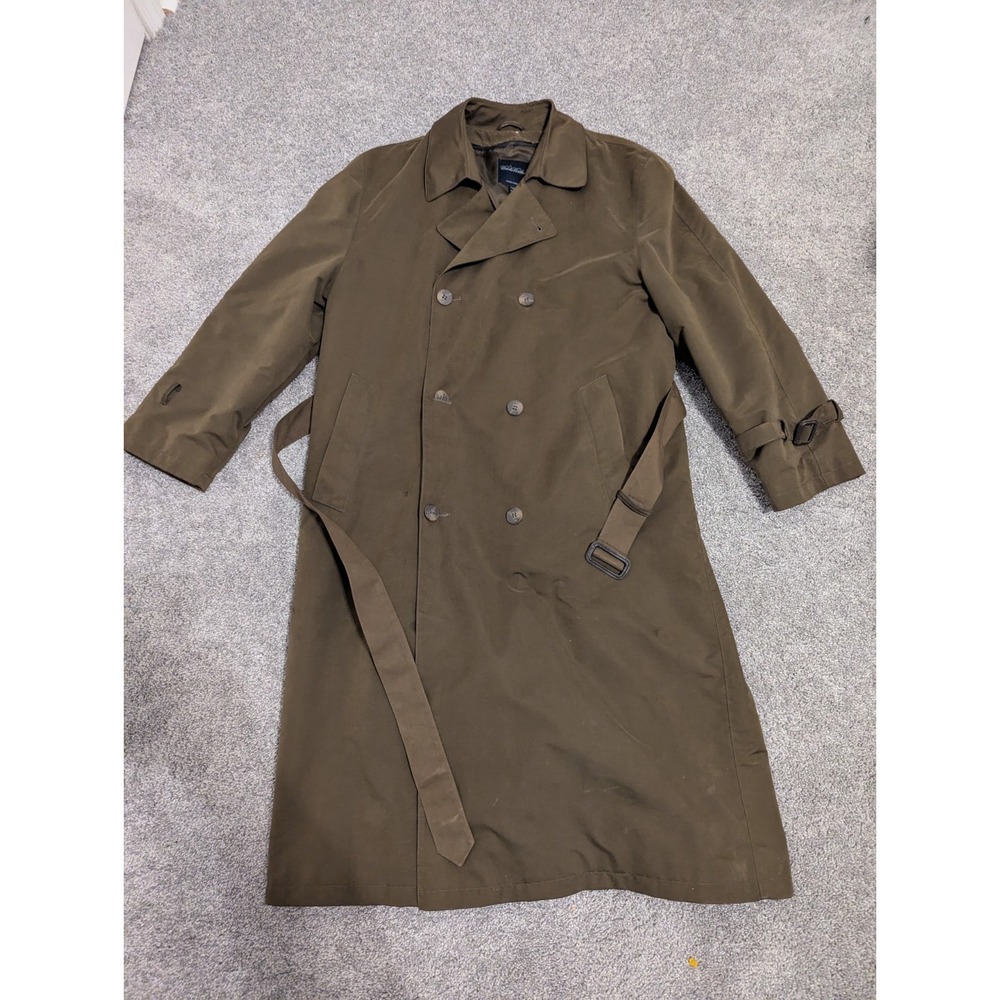 Brooks Brothers Trench Coat Mens Large Belted Poplin  Green Wool Zip Out Liner‎